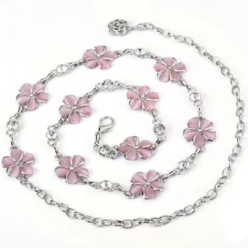 Diamant Taille Kette Damenmode Gürtel Kleid süße Blüte Metallkette Rock Gürtel Trend