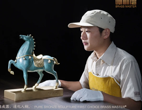 35CM large # Unique business ART statue home office auspicious efficacious Talisman color Brass Horse