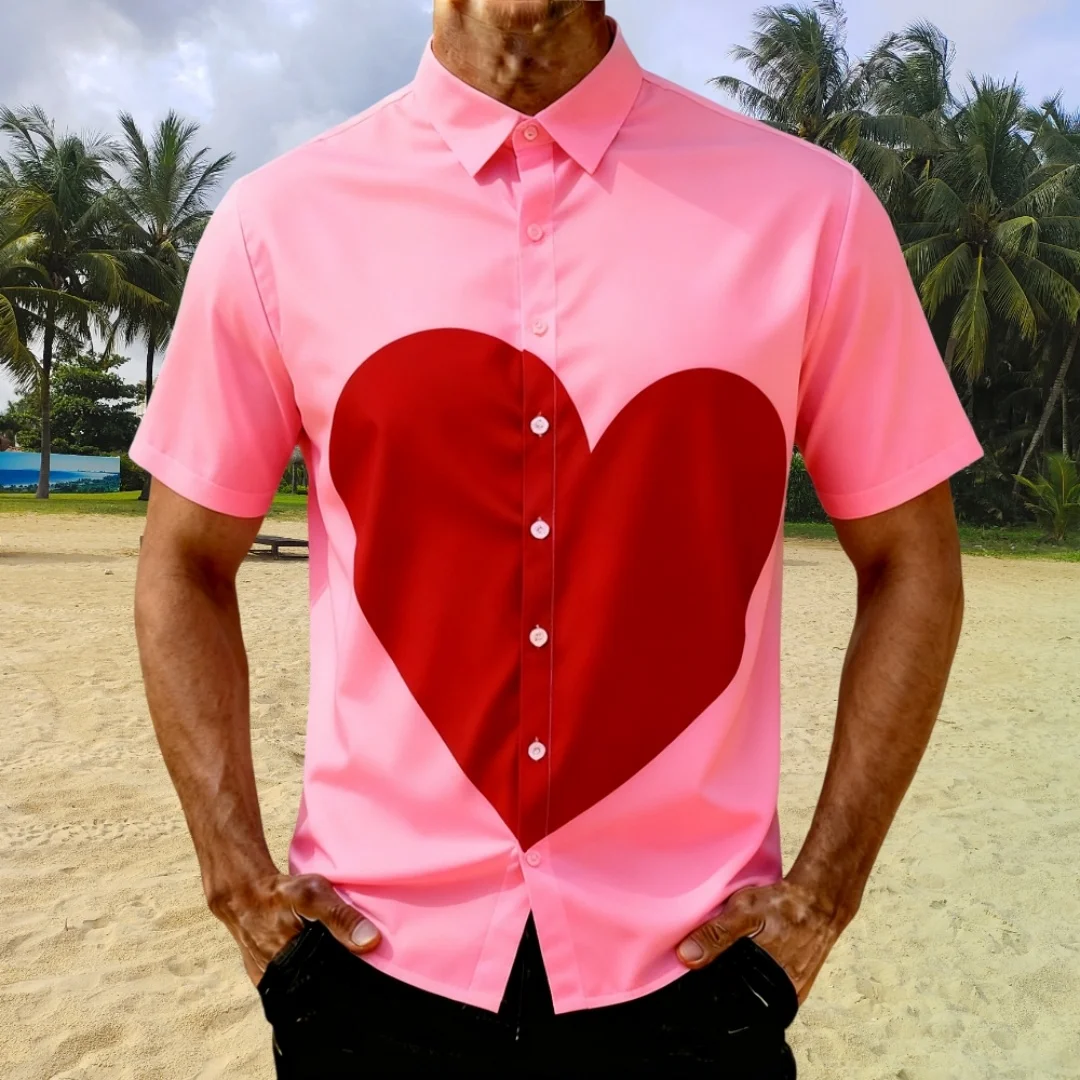 

Лето 2026, мужская рубашка Haleyani, мужская рубашка с короткими рукавами, рубашка с воротником на пуговицах, мужская пляжная рубашка с принтом на День святого Валентина