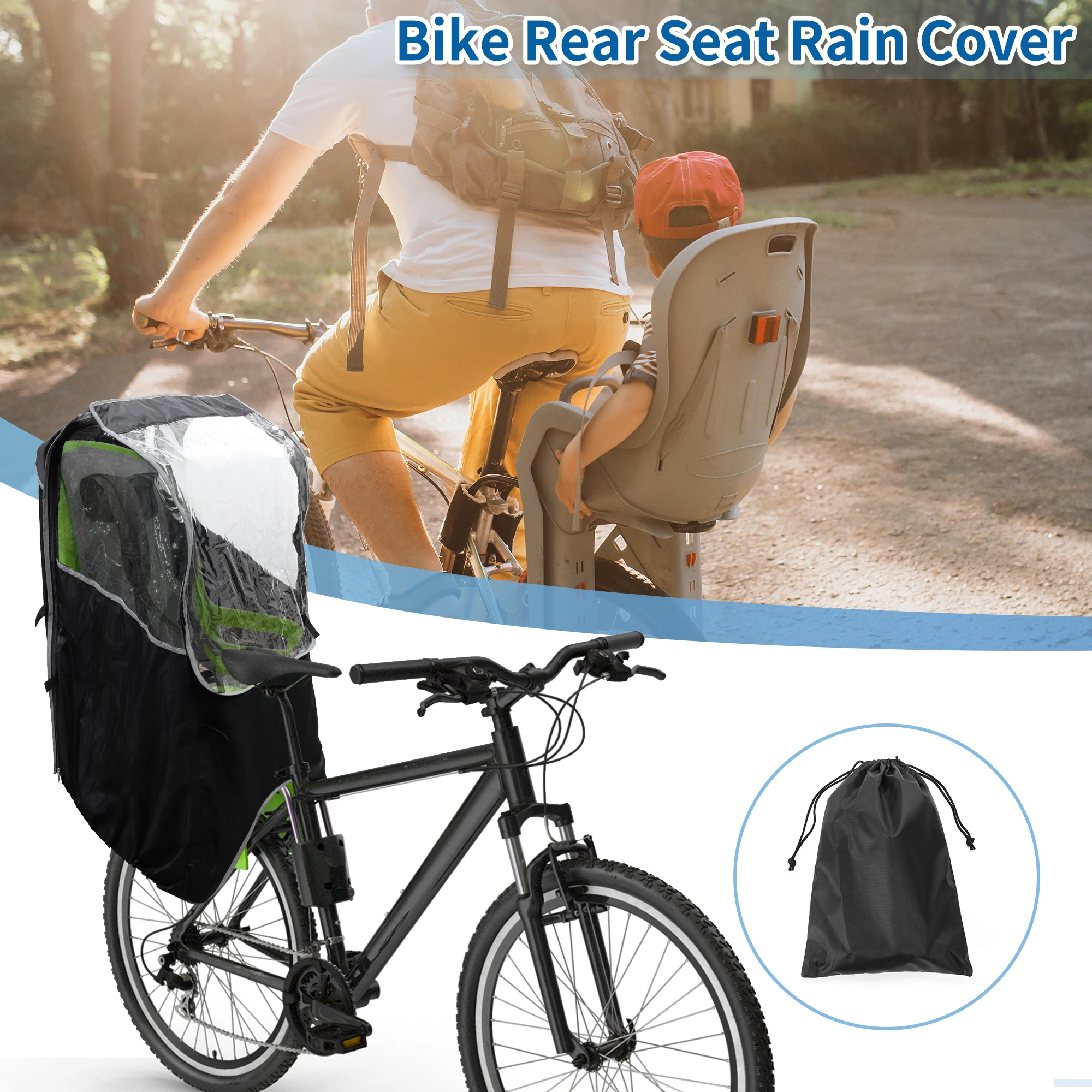 X Autohaux Child Bike Seat Rain Cover Bicycle Waterproof Canopy Cover Windshield Cover for Rear Child Seat PVC Black Clear