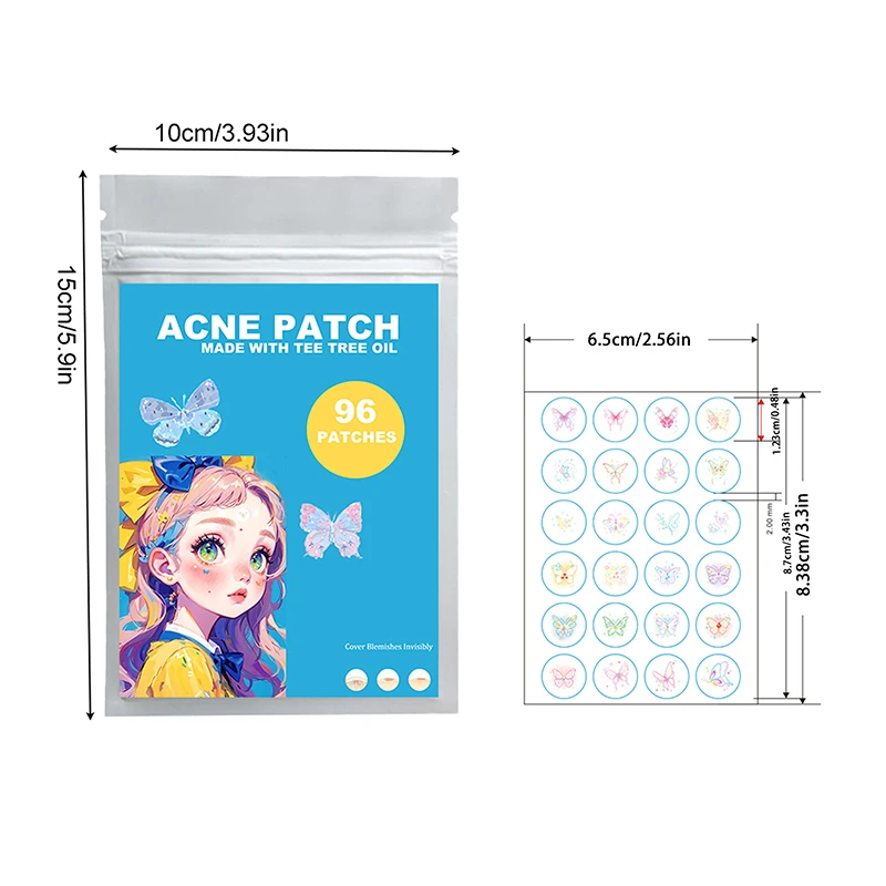 96pcs Vlinder Onzichtbare Acne Patch Verminderen Puistjes Mee-eters Milde Niet-irriterende Concealer Gezicht Spot Huidverzorging Gereedschap Waterproo