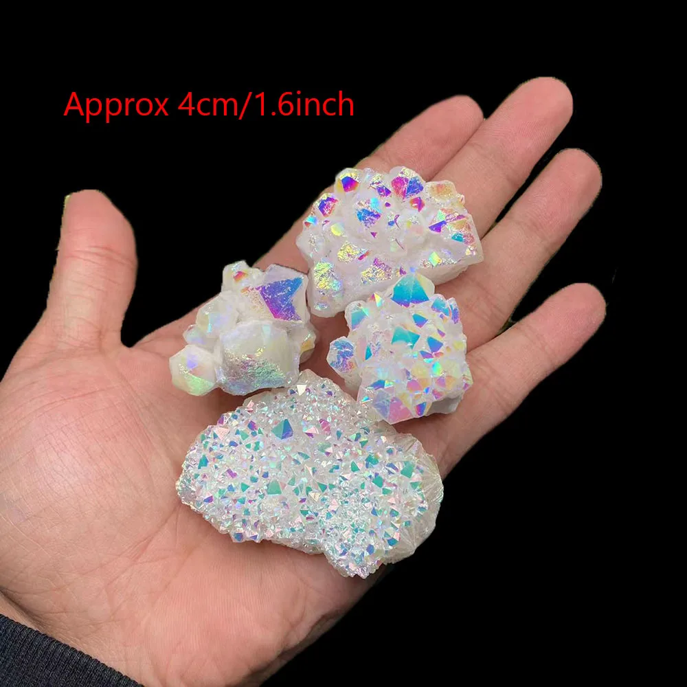 1Pc Angel Aura Rainbow White Cluster Quartz Mineral Specimen Natural Crystal Reiki Stone Healing Home Decor Fengshui Meditation