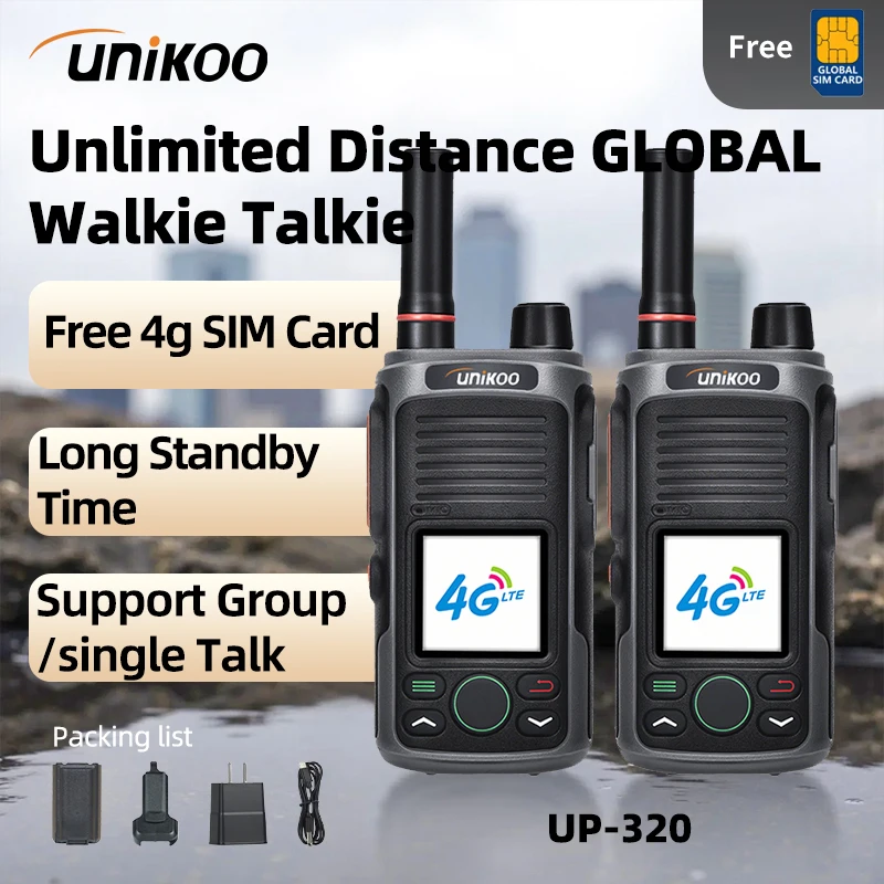

2 PCS Unikoo UP320 Poc FM Walkie Talkie 1.77” Screen GPS Voice Record Global 4G 5000 Kilometers Remote Walkie Talkie