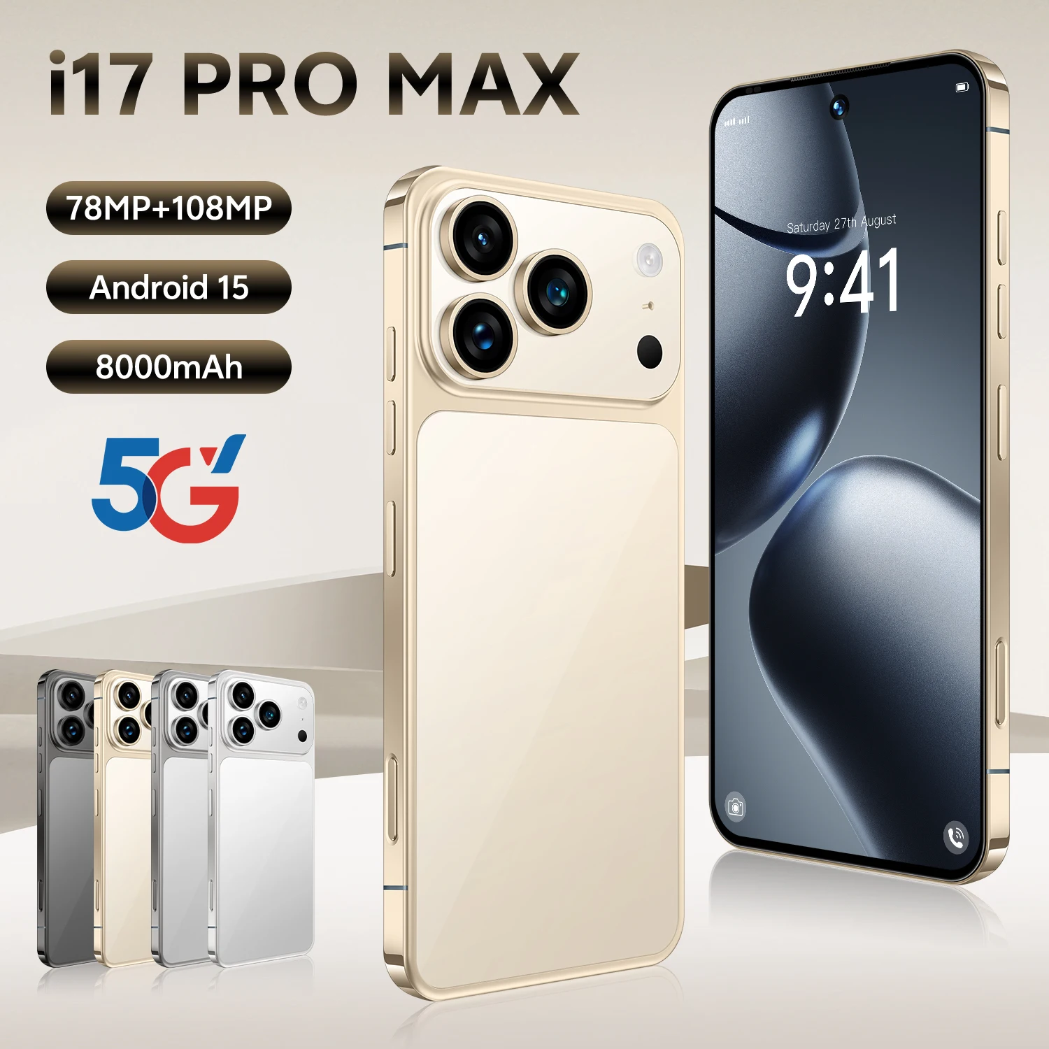 Versi Global Smartphone 17Pro Max Android 12 Layar 6.56 inci, 16GB+1TB 8+16MP Ponsel 5000mAh Untuk Google Play Store