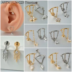 1PC G23 Solid Titanium Zircon Cartilage Earrings Dangle Stud 16G Internally Threaded Cz Flower Helix Ear Tragus Piercing Jewelry