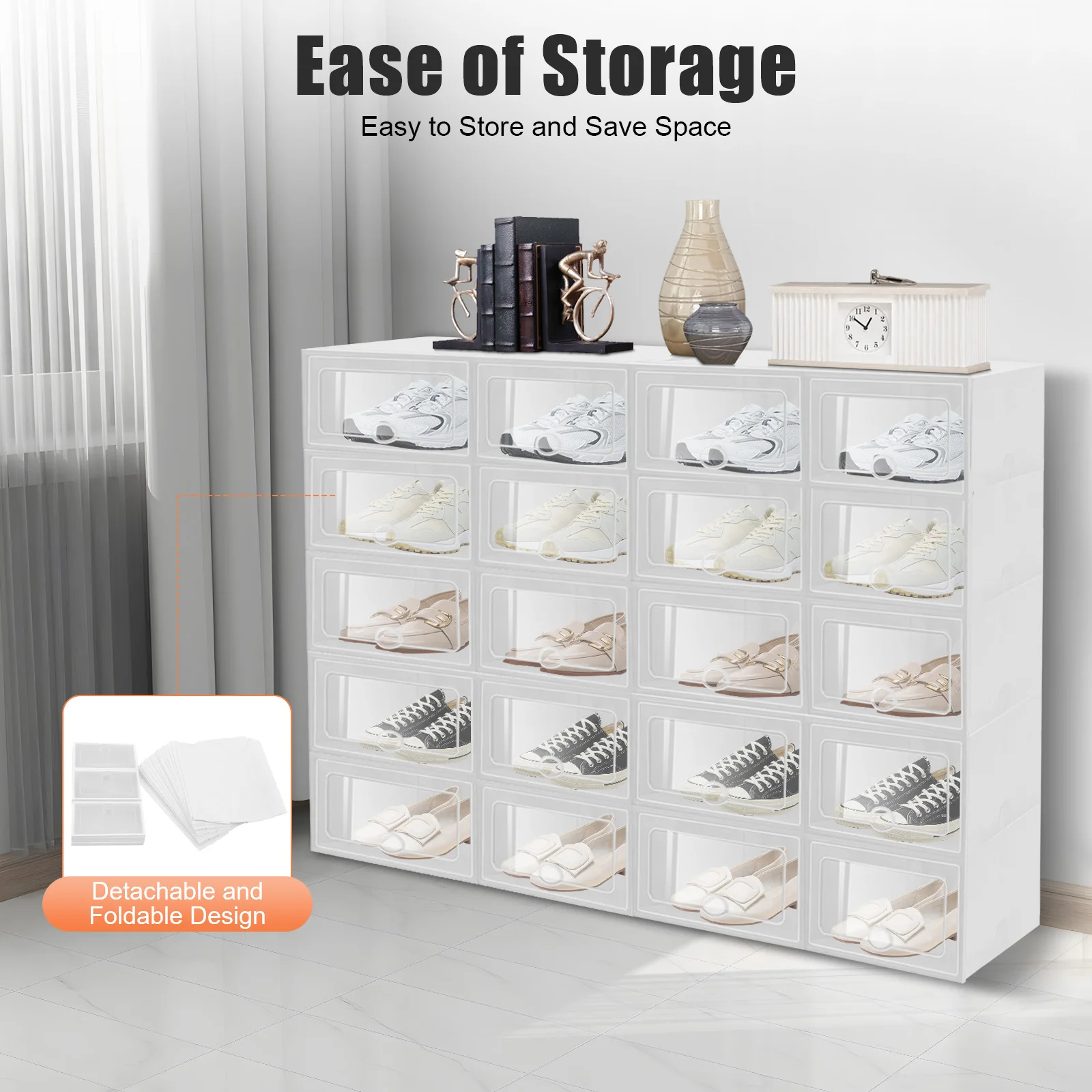 20PCS Foldable Shoe Box Transparent Plastic Shoes Storage Case DIY Dustproof Home Storage Container 32.6*24*14cm/12.83*9.45*5.51