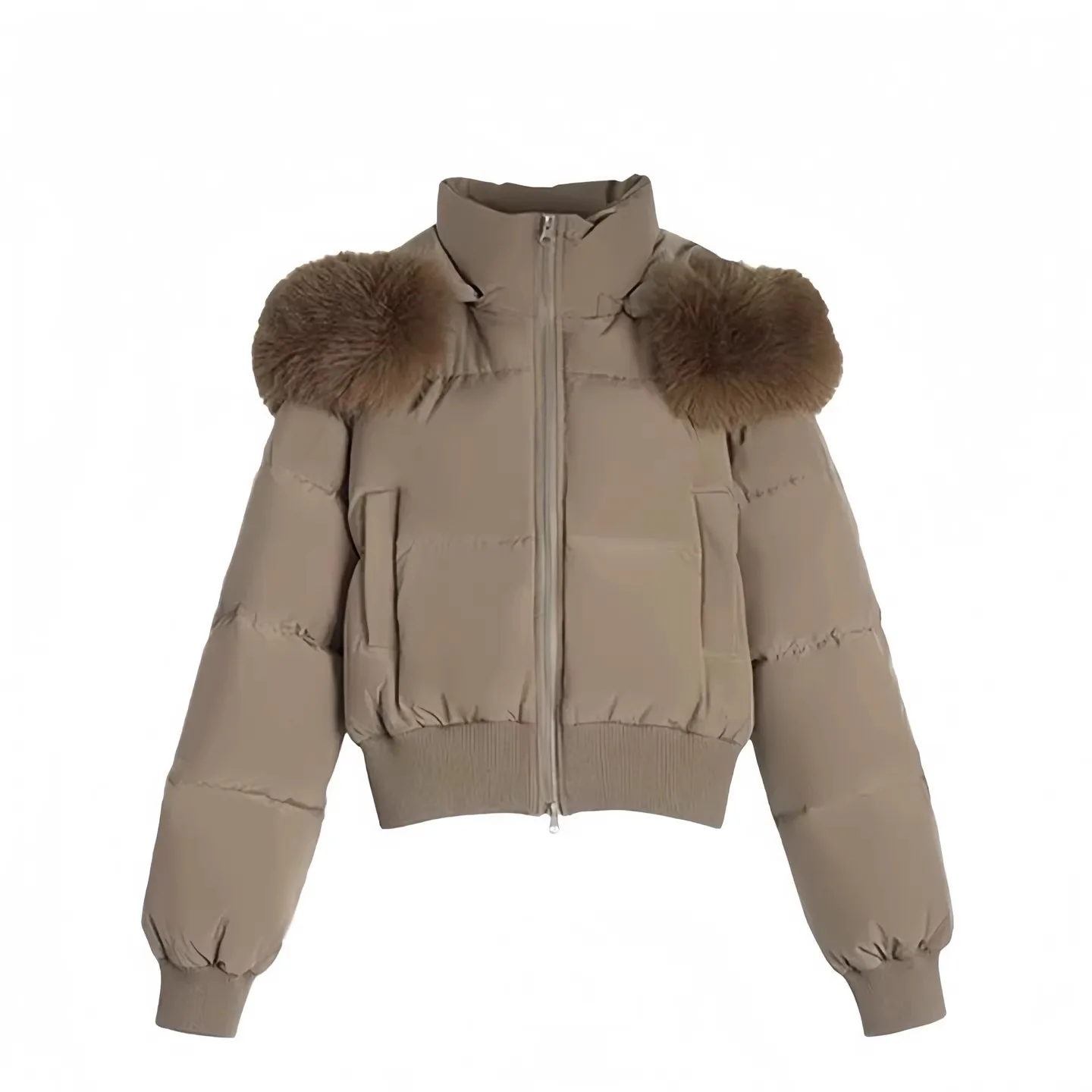 سترة قطنية قصيرة دافئة بياقة فرو كبيرة للنساء في شتاء 2025، مقاس نحيف، حزام الخصر، مزاج التخسيس، جا قطن