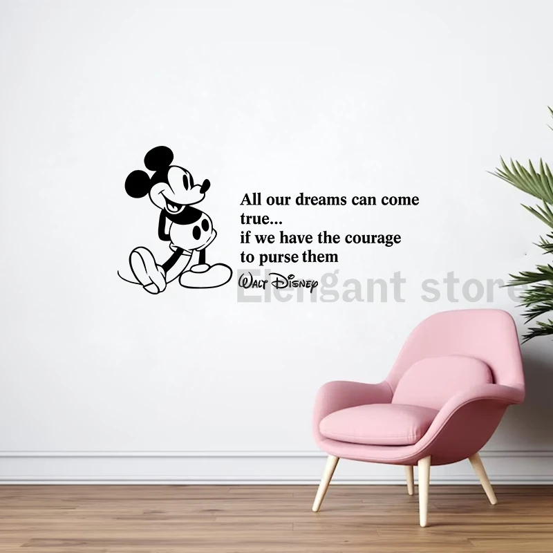 Mickey Quote Wall Sticker Cute Cartoon Mouse Kids Room Vinyl Wall Decals Decoration Children\'s Room Baby Bedroom Decor Mural