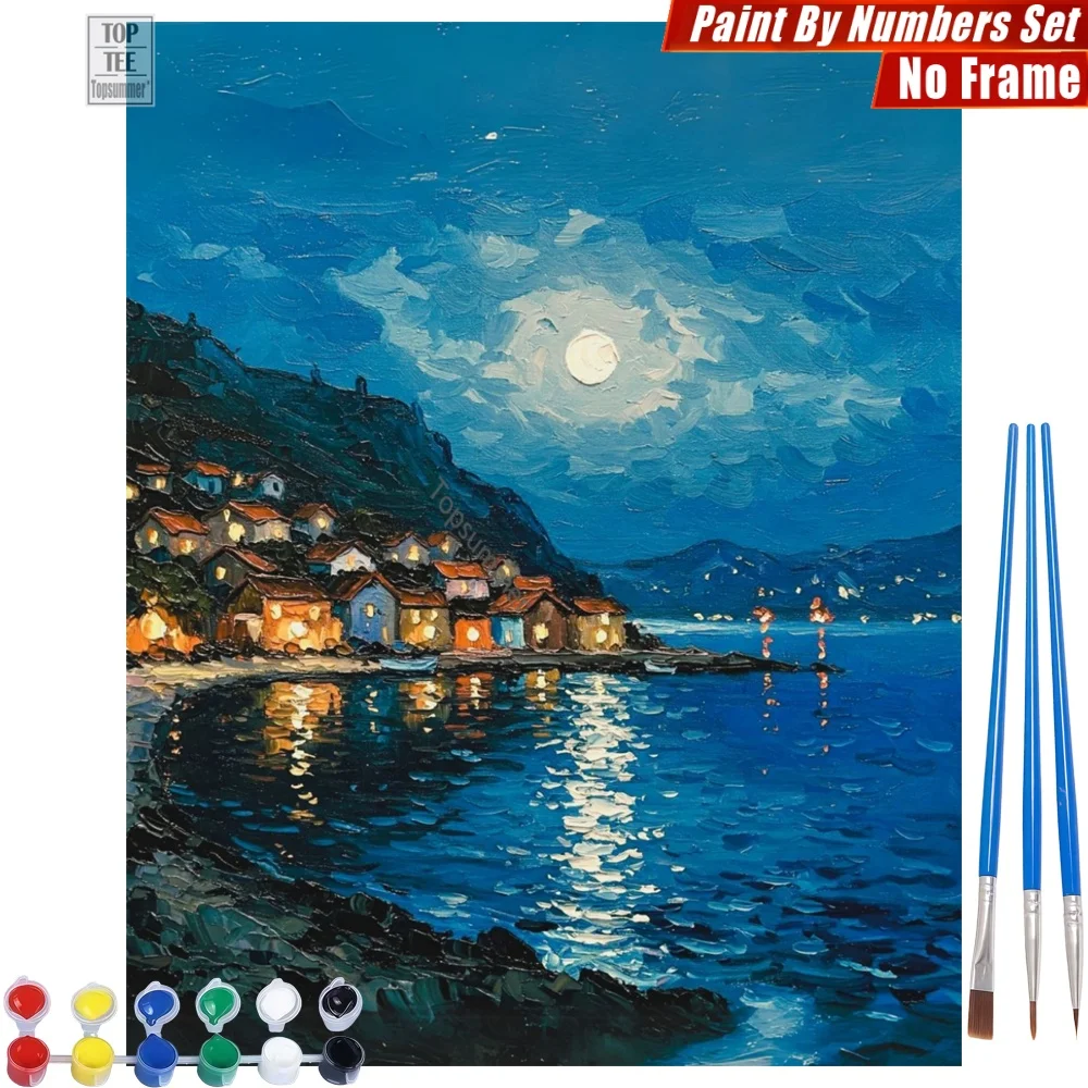 

Набор для рисования по номерам «Мерцающие светлые огни на берегу моря» - Иллюстрация с отражениями, мерцающая, умиротворяющая. Подарок на День матери для мамы.