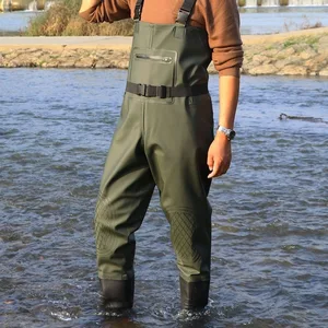 Durable PVC Fishing Suit Waterproof Double Knee Pads Wader Pants Thicken Design Overalls with Boots Hunting Farming