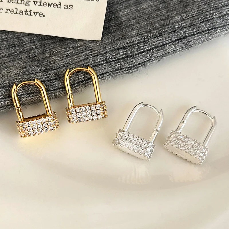 

PONYKISS 925 Sterling Silver 18K Gold Zircon Lock Hoop Earrings for Women Trendy Geometric Fine Jewelry Minimalist Accessories