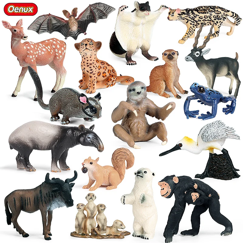 Oenux-figuras de acción de animales salvajes del bosque, orangután, pavo real, Sika, ciervo, serpiente, oso Polar, modelos de colección, juguete para niños