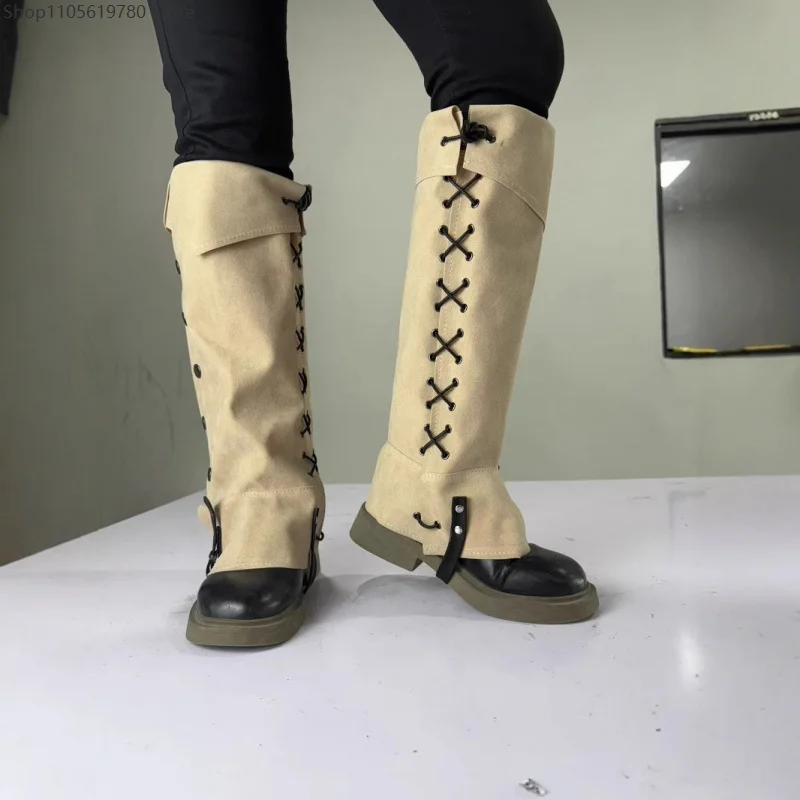 Medieval Style Lace‑Up Boot Covers Faux Suede Crisscross Lacing Leg Guards Detachable Shoe Accessories Adult Role‑play Accessory