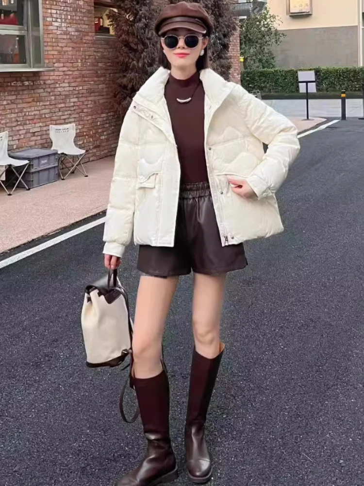 Kurze schlanke Daunen jacke Herbst Winter koreanischer Stil modischer Stehkragen verdickte warme Pendler jacke weiße Enten daunen