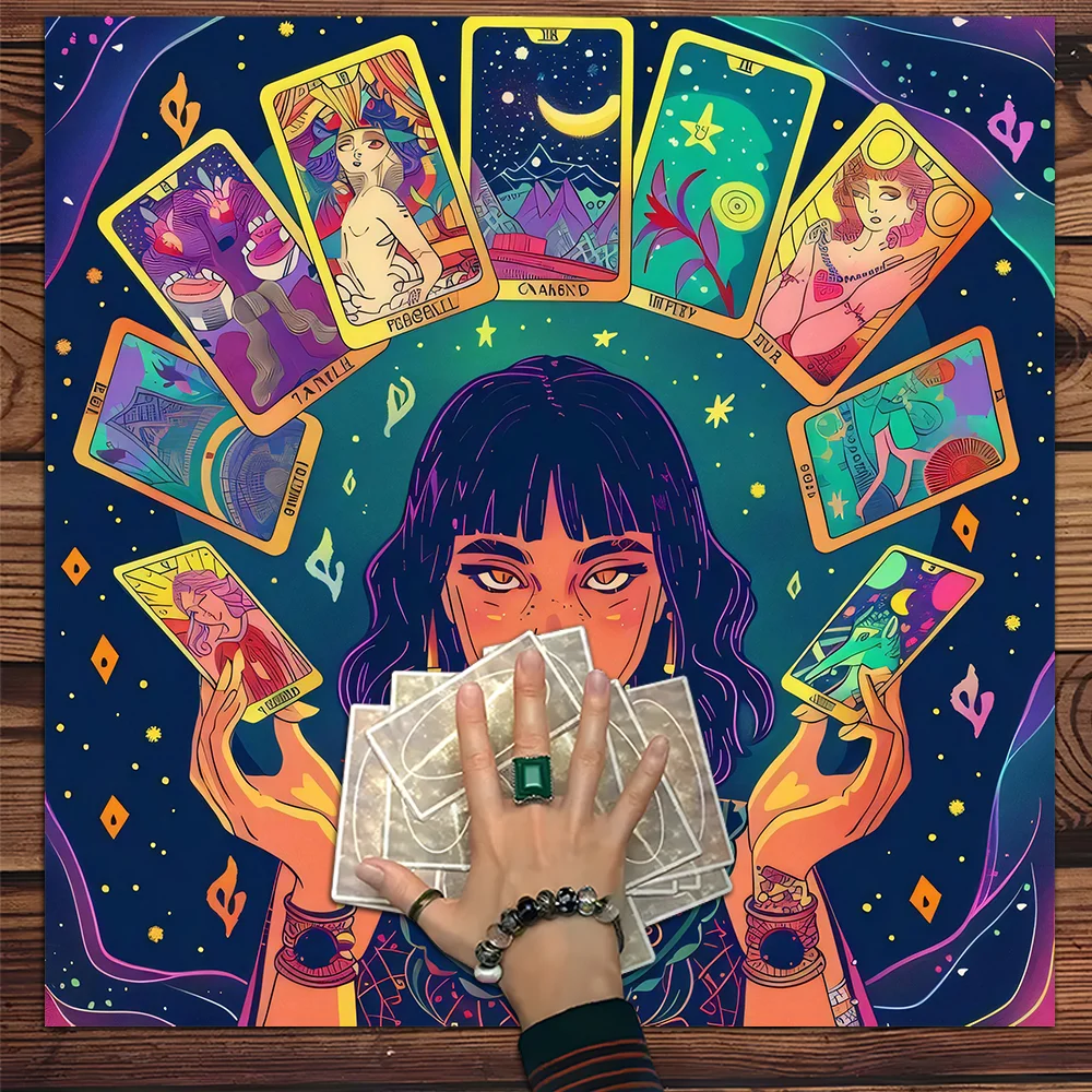 

Cartoon Card Tarot Card Table Cloth Art Vintage Design Tablecloth Altar Cloth Tablecloth for Tarot Mat Divination Witchy Home