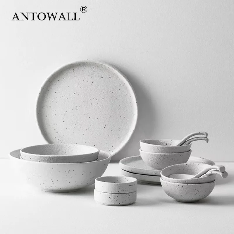 

ANTOWALL Stoneware Dinner Set Ceramic Dinnerware Sets Matt Dinner Plate Rice Soup Bowl Sauce Dish Restaurant Tableware Wholesale