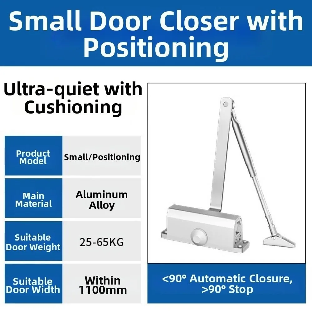 

25-85KG Automatic Door Closer Adjustable Speed Protective Door Hydraulic Buffer Mute Soft Closing Silver Door Closing Equipment