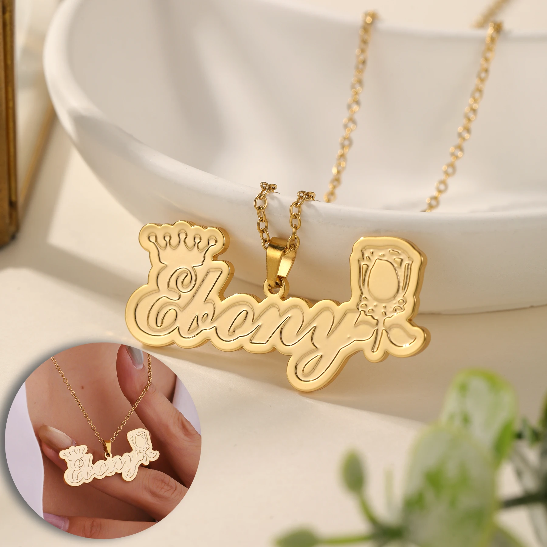 

Персонализированное ожерелье из 18-каратного золота с именем, кулон из нержавеющей стали, ожерелье на заказ с цветком и глубокой гравировкой имени, подарок на день матери для нее