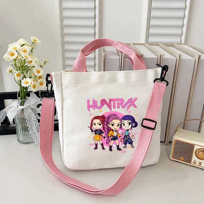 Kpop demon hunters moda bolsas meninos meninas bonito ao ar livre bolsa de ombro dos desenhos animados anime padrão impressão crossbody sacos festa presente