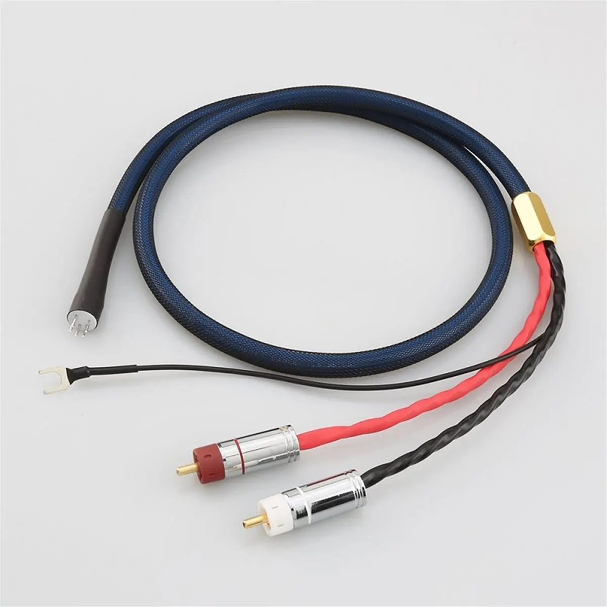 A86G NEW OFC Silver Plated with Shielding 5DIN MALE to U Spade Plug Audio Phono Tonearm Cable with Ground Wire