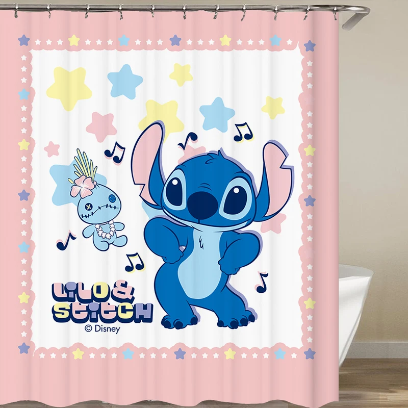 

Disney Cartoon Cute Stitch Shower Curtain Print Polyster Home Decor Bathroom Curtain with Hooks