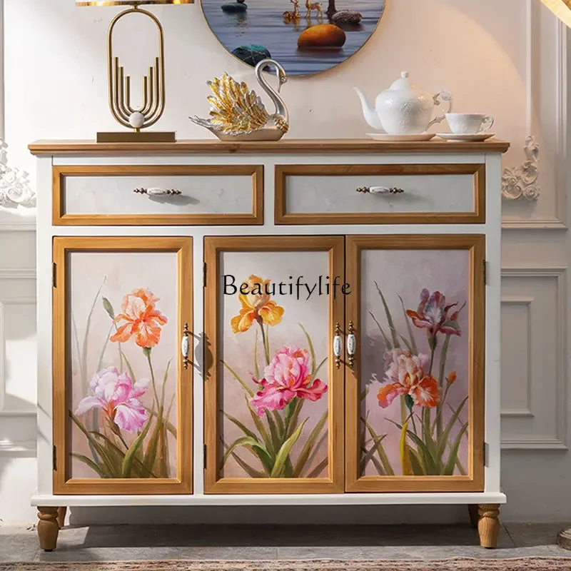 

American light luxury oil painting porch cabinet corridor aisle decorative storage cabinet solid wood