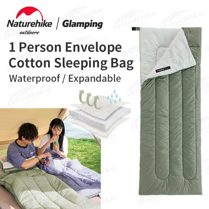 Naturehike New Sleeping Bag Envelope Type 3 Seasons Single Person Waterproof Warm Cotton Sleeping Bag Outdoor Camping Travel