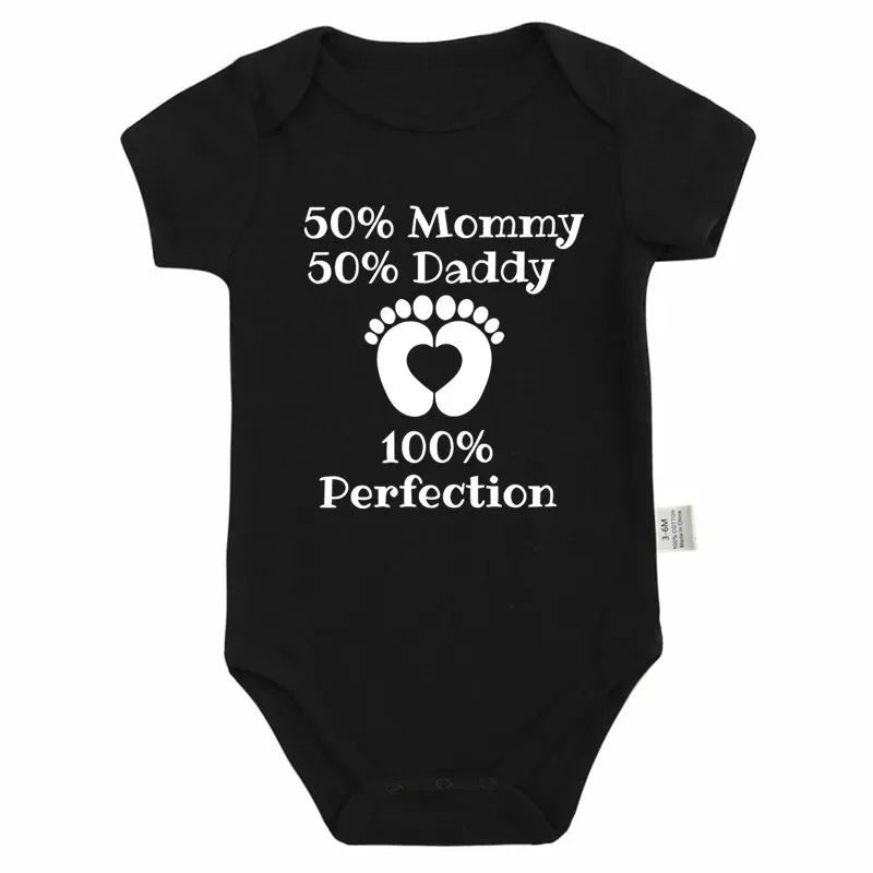 Newborn Baby Boy Girl Clothes 50% Mommy 50% Daddy Equal 100% Perfection Funny Letter Printed Baby Rompers Outfits
