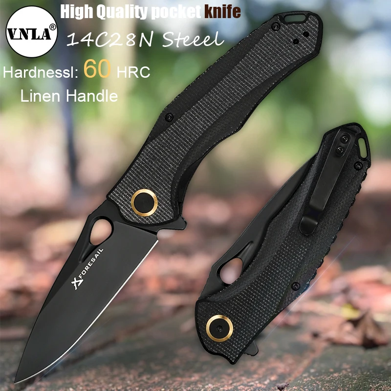 

VNLA 14C28N Blade keenness Folding Knife Pocketknives Fishing Tool Knife for Bushcraft Survival Outdoor Camping Hunting Knife