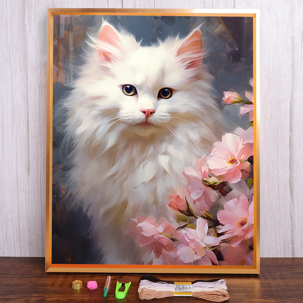

Pet Cat Printed Canvas Cross Stitch Set Embroidery DMC Threads Craft Knitting Needlework Painting Room Decor Sales For Adults