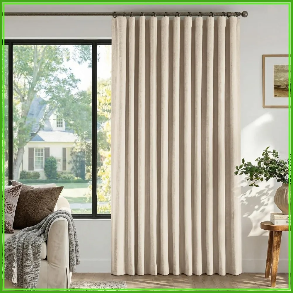 

100% Blackout Thermal Sliding Door Curtains, Extra Wide for Patio, Linen Textured Farmhouse Window Treatment, 1 Panel, W100xL108