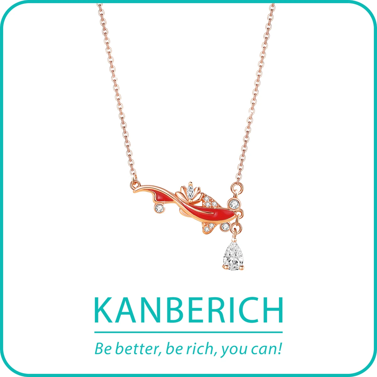 

Kanberich S925 Real Sterling Silver Cubic Zirconia Red Fish Pendant Clavicle Chain Necklace