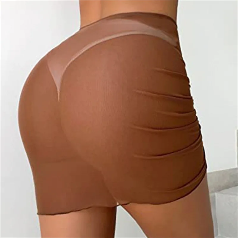 Sexy Women Mesh Shirring Micro Mini Skirt Sheer See Through Bandage Short Skirts Lift Butt Fashion Ladies Club Outfits Skirt