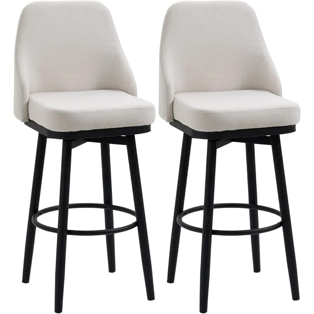 Ensemble de 2 tabourets de bar à hauteur de bar, modernes 360 °   Tabourets de bar pivotants, chaises de cuisine rembourrées à hauteur d'assise de 29,5 pouces avec