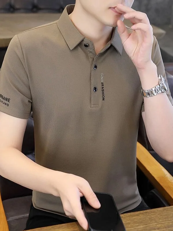 Ice Silk Short Sleeve  Shirt Men's Casual Turn-down Collar  Color Summer Business Half Sleeve T-shirt Comfortable Fit