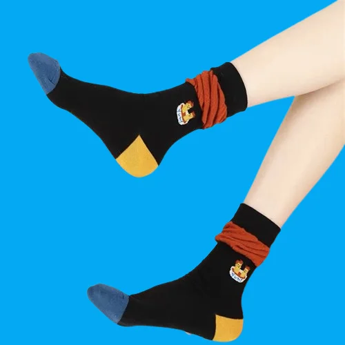 

5/10 Pairs Women's Funny Cute Striped Cartoon Graffiti Socks Stacked Socks Hamburger French Fries Mid-tube Socks