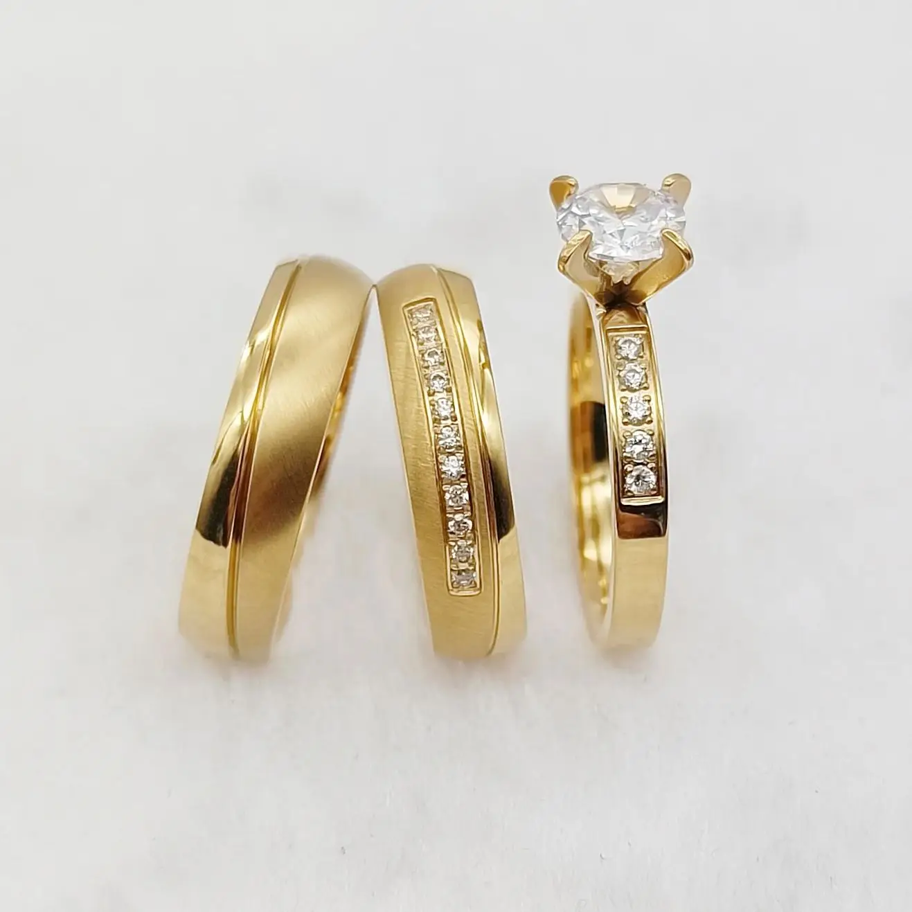 3pcs Wedding Engagement Rings Bridal Set for Men Women Cz Moissanite Diamond Ladies Gents 18k Gold Plated Love Couple Alliances