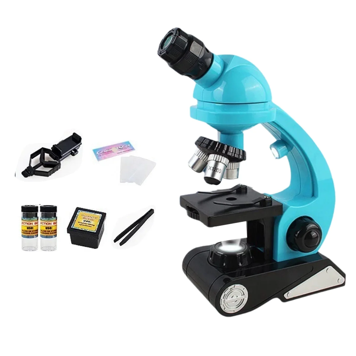 

A44U Microscope for Kids, 1200x Kids Microscope Kit, Double LED Light with Phone Stand, Science STEM Toys Gift for Kids