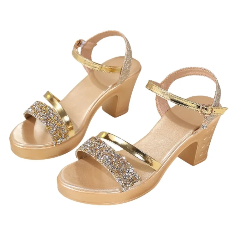 Modische Neue Runde Spitze Flache Sexy Party High Heel Sandalen Sommer Pailletten Leichte/Bequeme Damen Freizeitsandalen