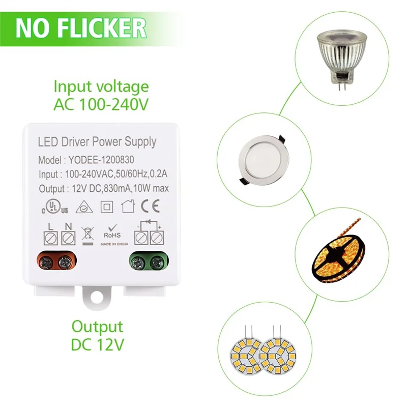 

-FQYL LED Transformer 12V/DC,0-10W Mini Transformer,Power Supply Drive,Electronic Transformer For 12V LED Lights And LED Light
