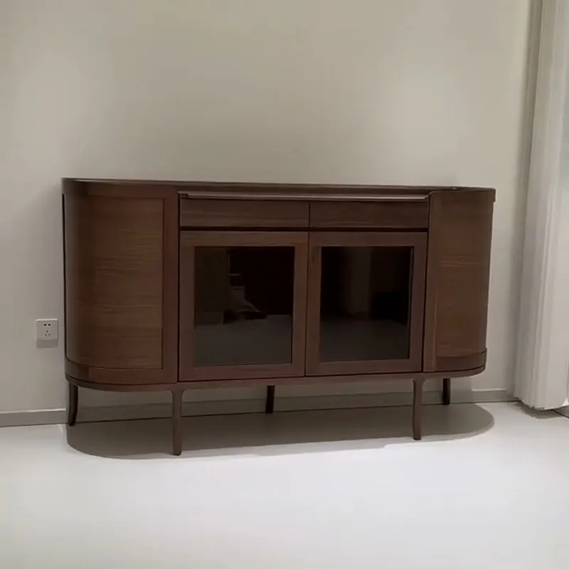 

North American black walnut dining side cabinet Italian minimalist solid wood glass decorative cabinet guest restaurant storage