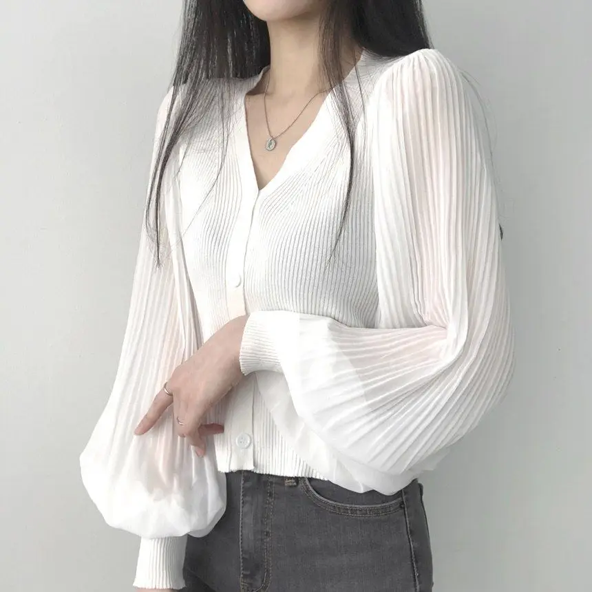 V Neck Solid Button Pleated Patchwork Temperament Tops Spring Autumn Long Sleeve Elegant T Shirts Fashion Korean Women Clothing 11 S00395d9200d5467c9131f92f95159e83P