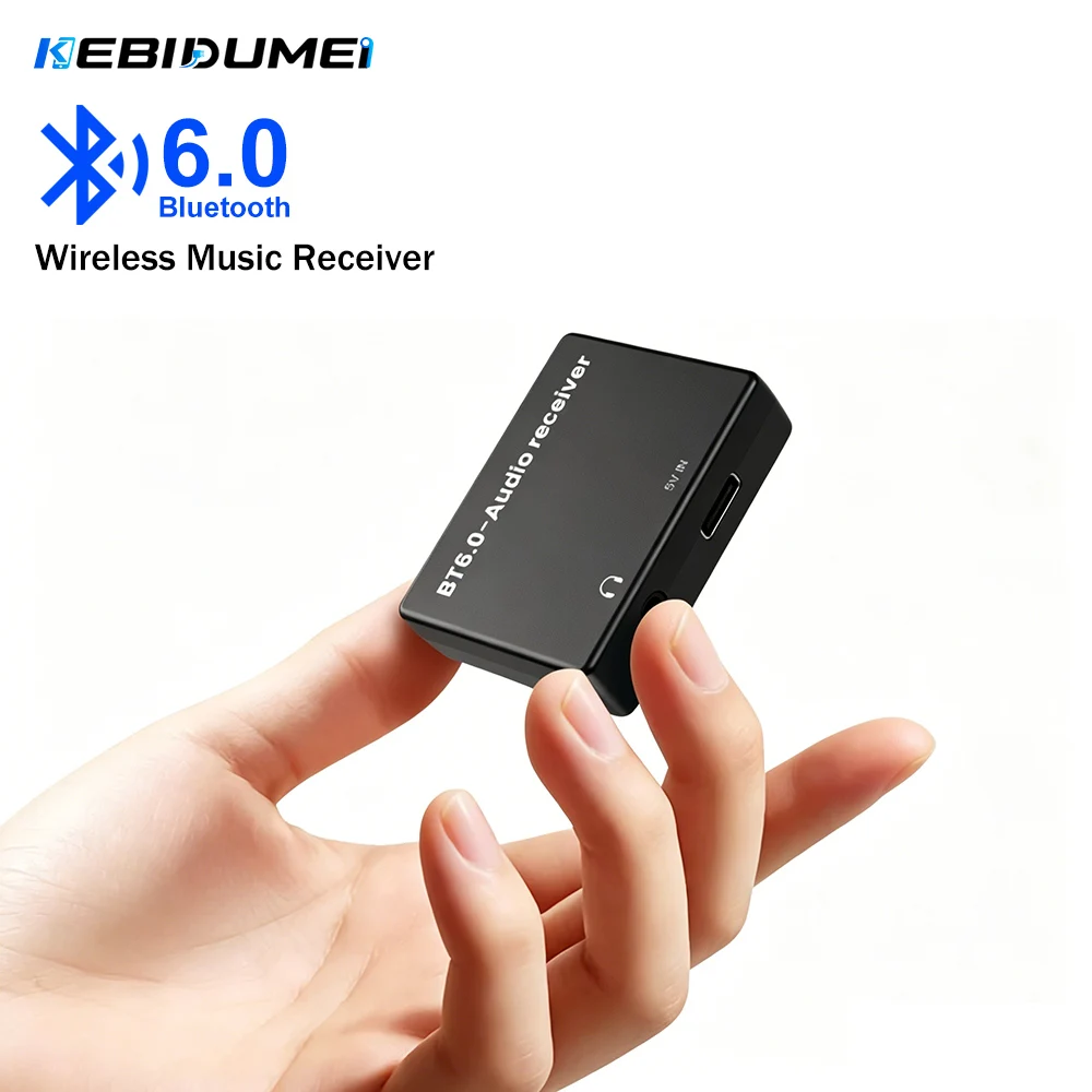 KEBIDUMEI AUX Bluetooth 6.0 Audio-Empfänger 3,5-mm-Klinkenstecker Stereo-Musikempfänger Drahtloser Adapter für PC TV Auto Lautsprecher Verstärker