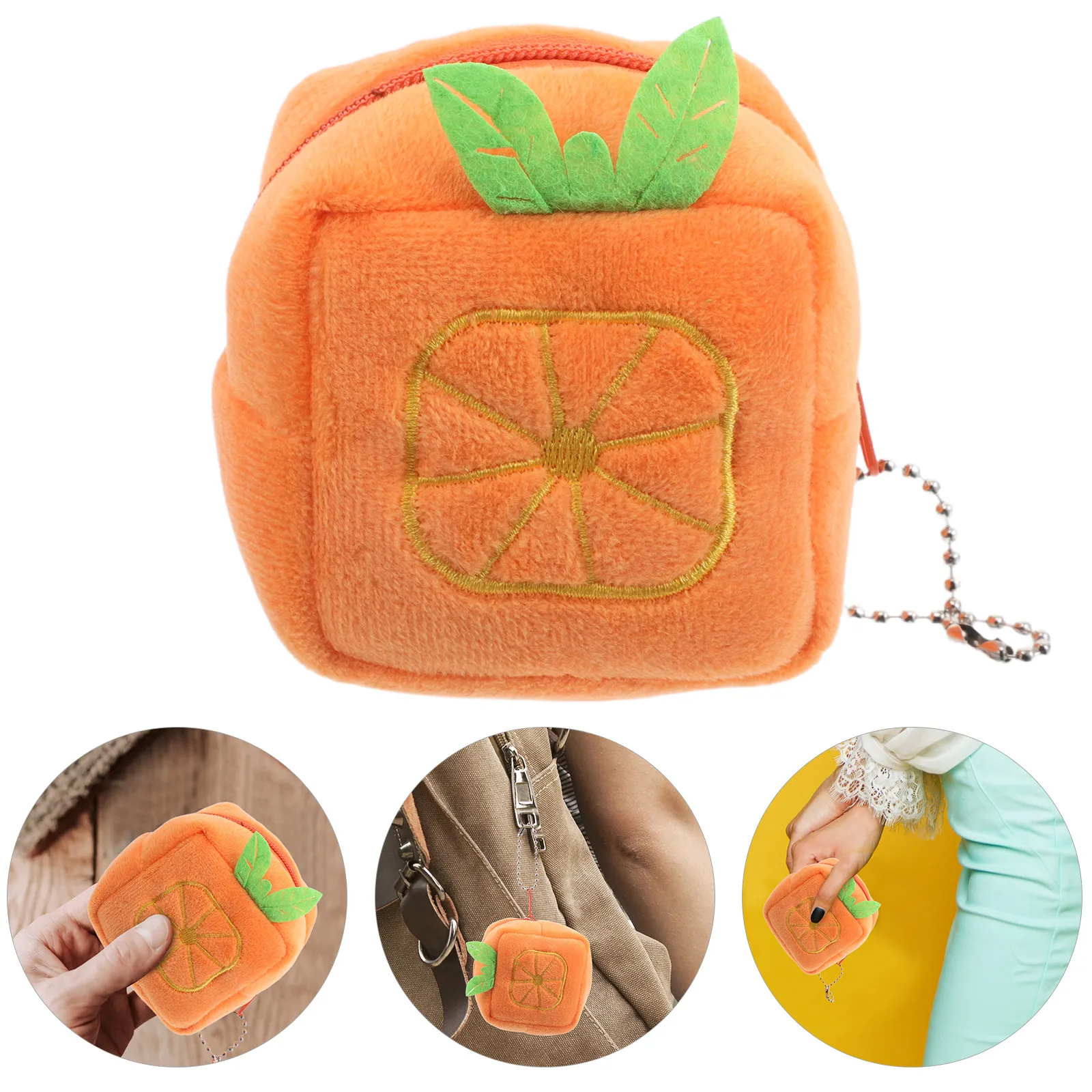 

Small Orange Coin Purse Soft Mini Fruit Shaped Zipper Wallet Keychain Coin Pouch Makeup Organizer Cute Storage Bag