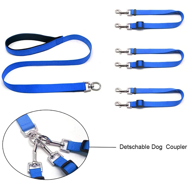 3 In 1 Durable Nylon Dog Leash with Padded Handle Three- Way Pet Leash Adjustable Detachable Lead for Small Medium Large Dogs