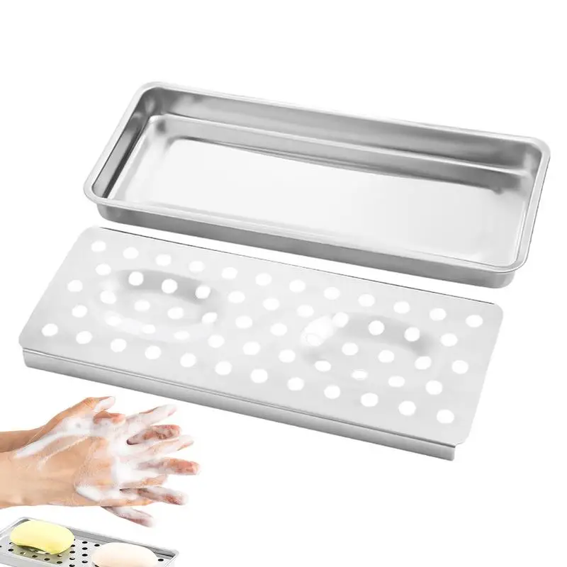 Soap Dish Stainless Steel Large Capacity Soap Draining Holder Non-slip Soap Saver Tray Quick-Drain Bathroom Shower Accessories