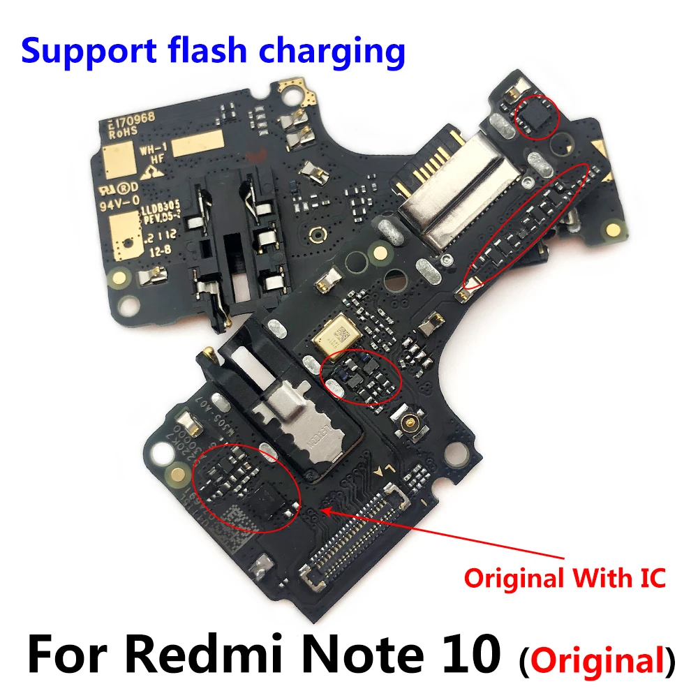 20PCS 100% Original USB Charging Port Board Flex Cable Connector Parts For Xiaomi Redmi Note 10 Note10 10S Microphone Module