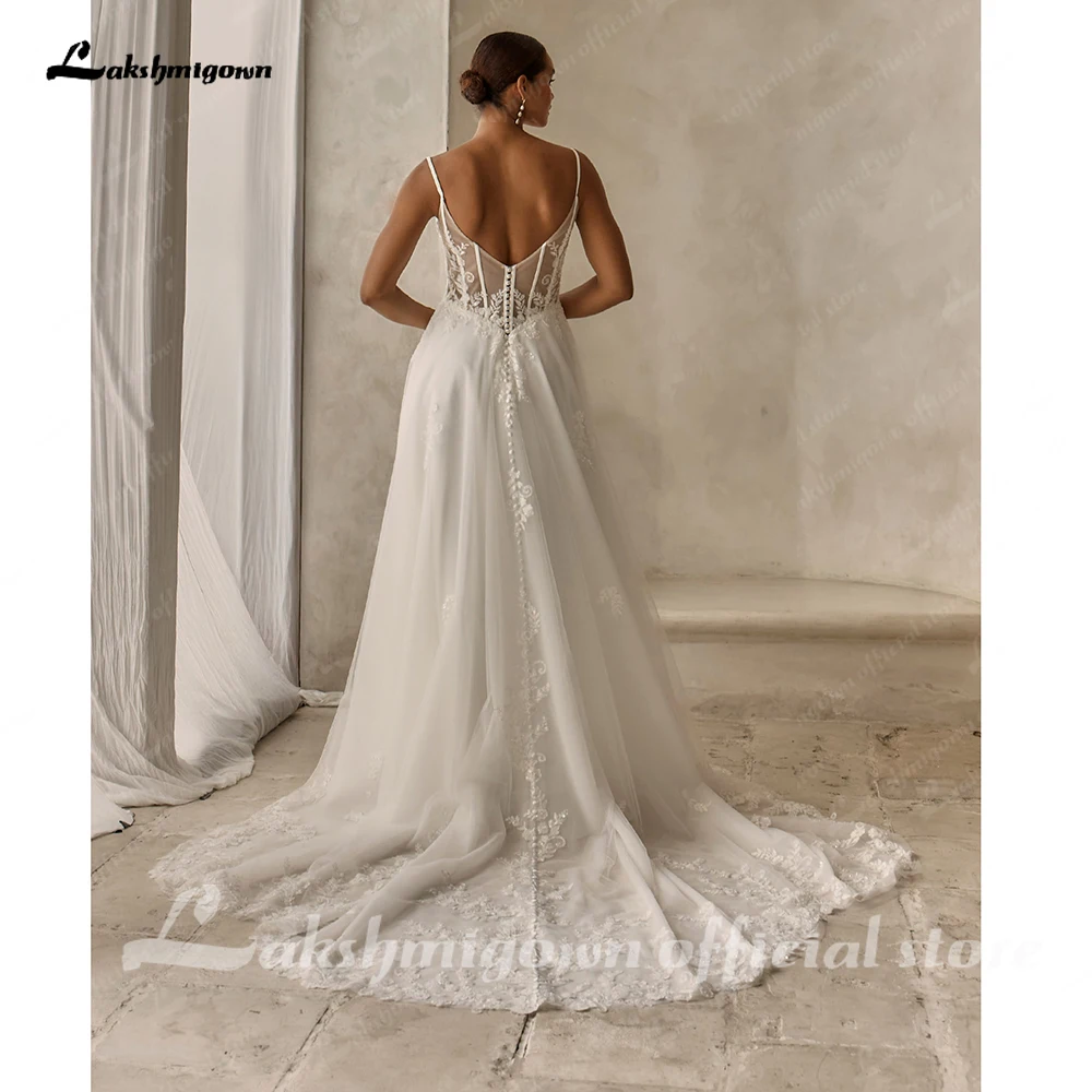 Lakshmigown Funkelnde Perlen-Spitzen-Strandhochzeitskleider, Zivile Tüll-Boho-Brautkleider, Maßanfertigung – Detail 8
