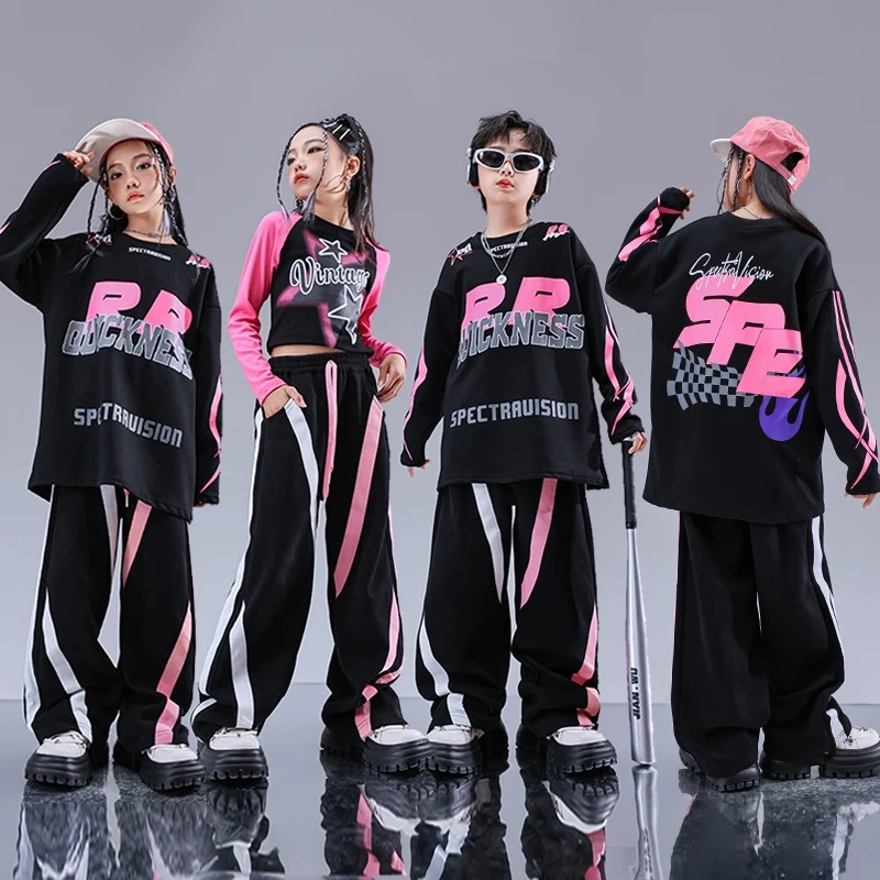 Fashion Kpop Group Jazz Dance Clothes Boys Girls Top Shirt Ripped Jeans Pants Hip-hop Kid Costume Catwalk Show Costumes DQL9871