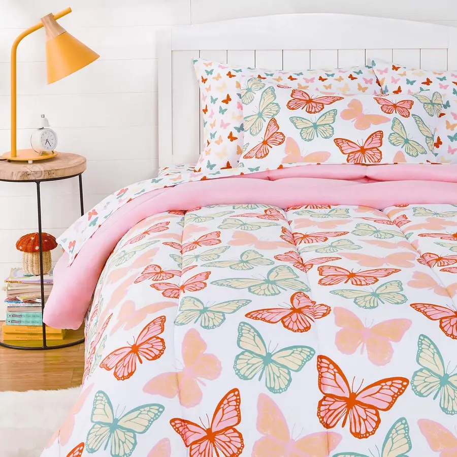 

Easy Care Microfiber BedinaBag 5Piece Bedding Set, Twin, Butterfly Friends